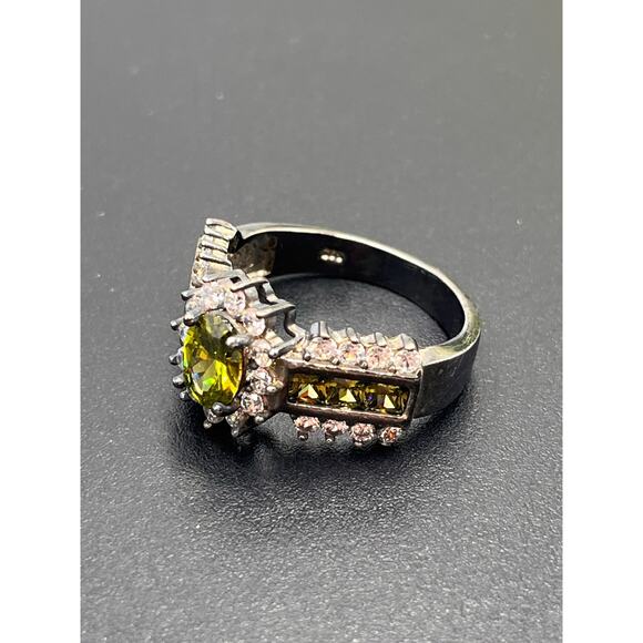 Sterling Silver 4-Prong Olive Green Oval Cubic Zirconia 6 gr Ring Sz 10 1/4 - Picture 12 of 12